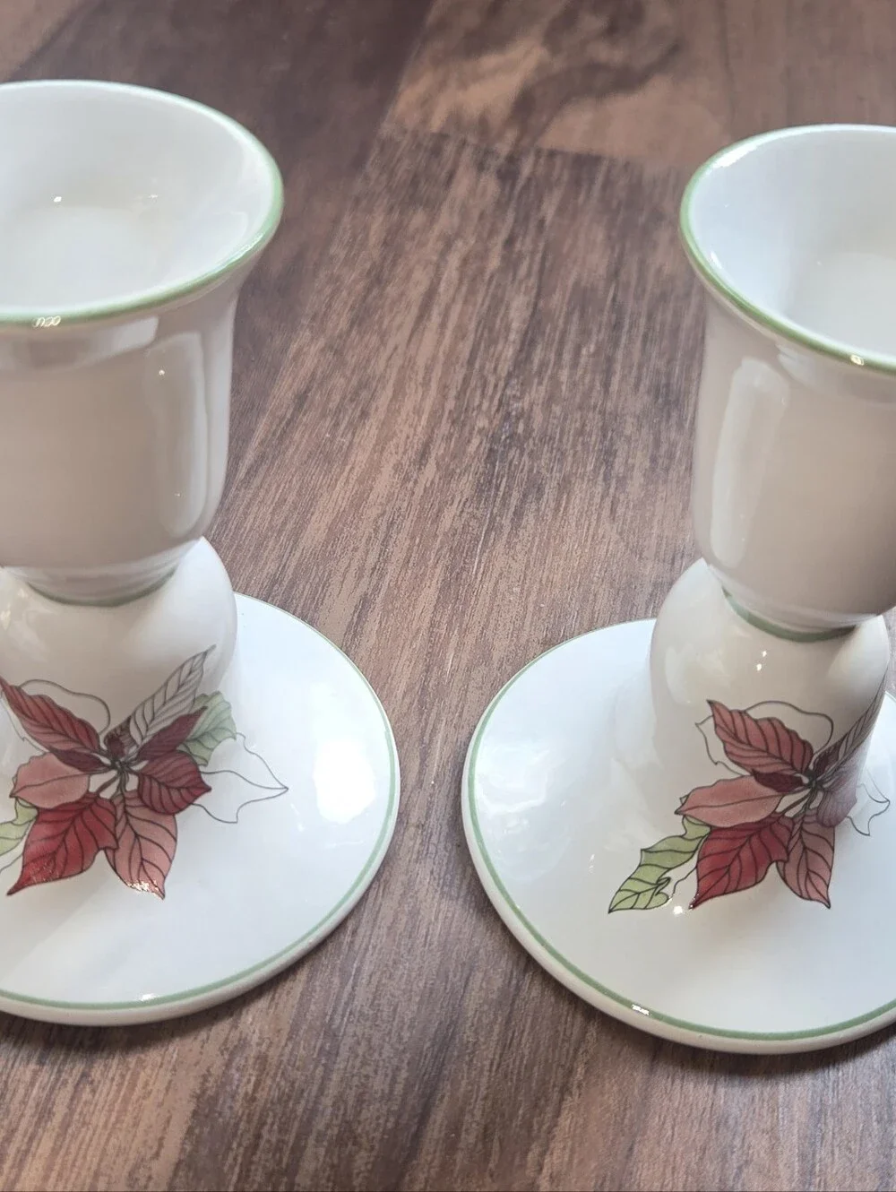 Vintage Block Bernarda Portugal Poinsettia Candle Holders Pair, Mary Lou Goertze